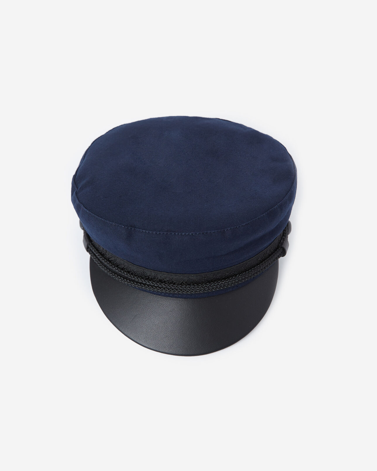 The Kooples FEMME NAVY casquette luxe bleue à visière en cuir noir