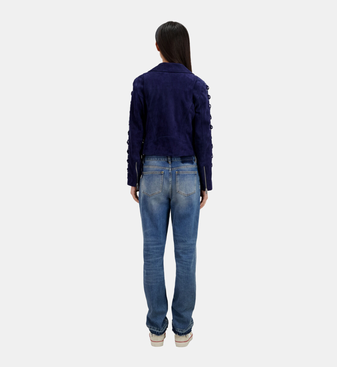 Navy blue suede leather biker jacket