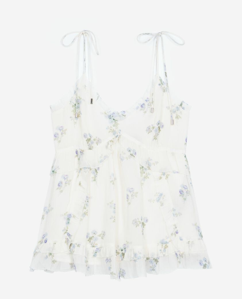 The Kooples WOMEN WHITE / SKY BLUE white floral ruffle top