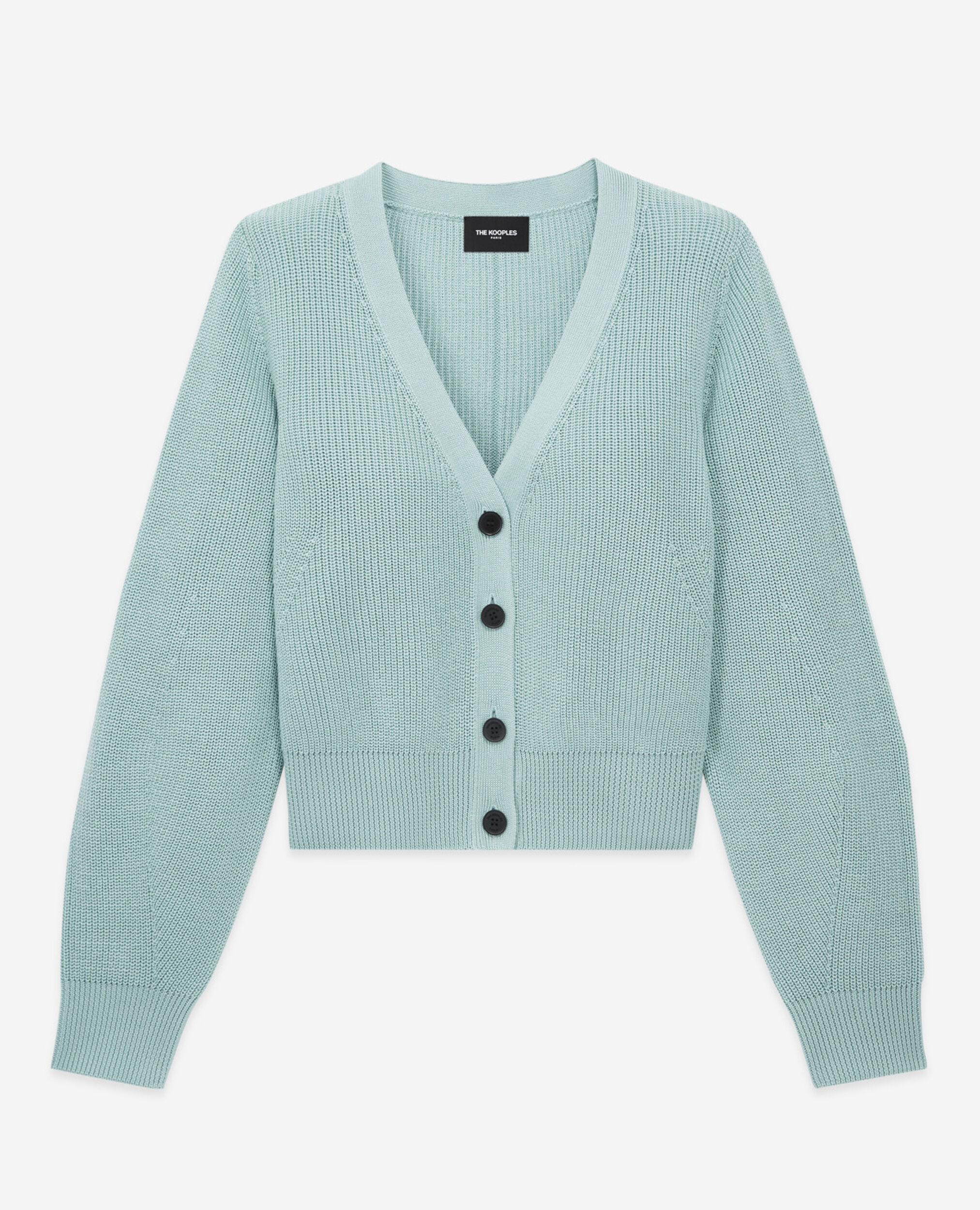 Cardigan coton vert court manches bouffantes, GREEN, hi-res image number null