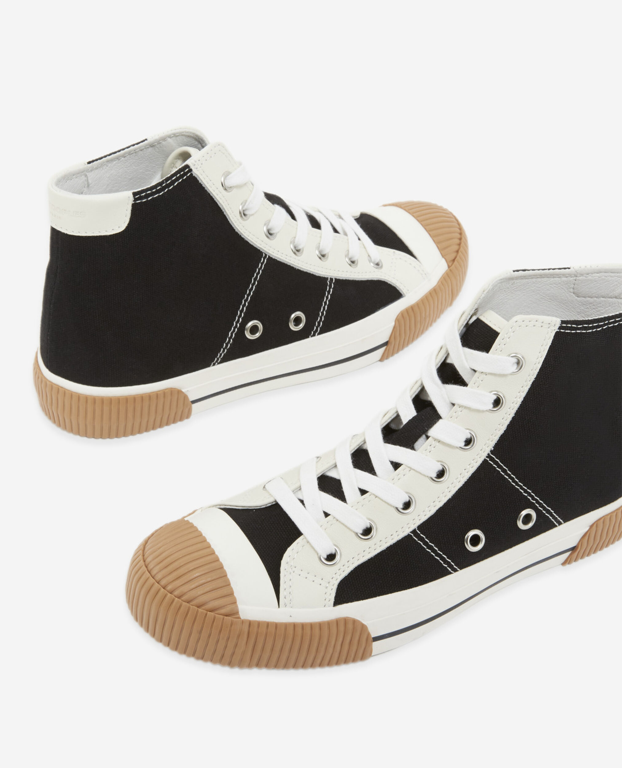 Black high-top lace-up canvas sneakers, BLACK, hi-res image number null