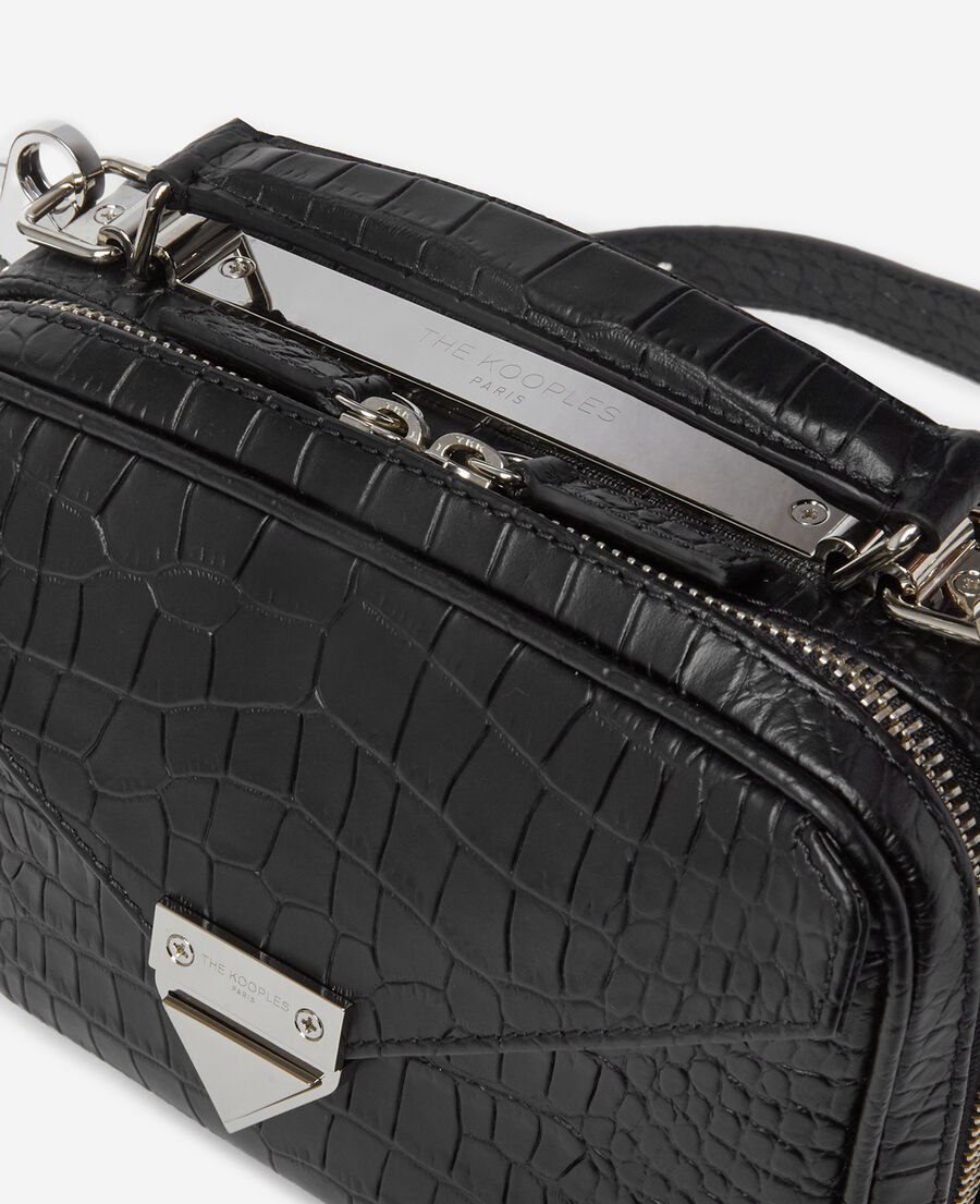 mini black barbara bag in croco leather