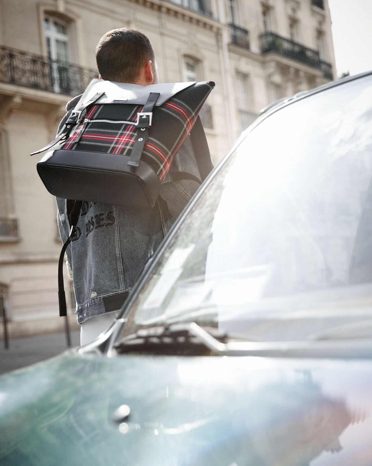 The Kooples HOMME BLACK - RED sac à dos cuir et tartan graphique zayn by the kooples