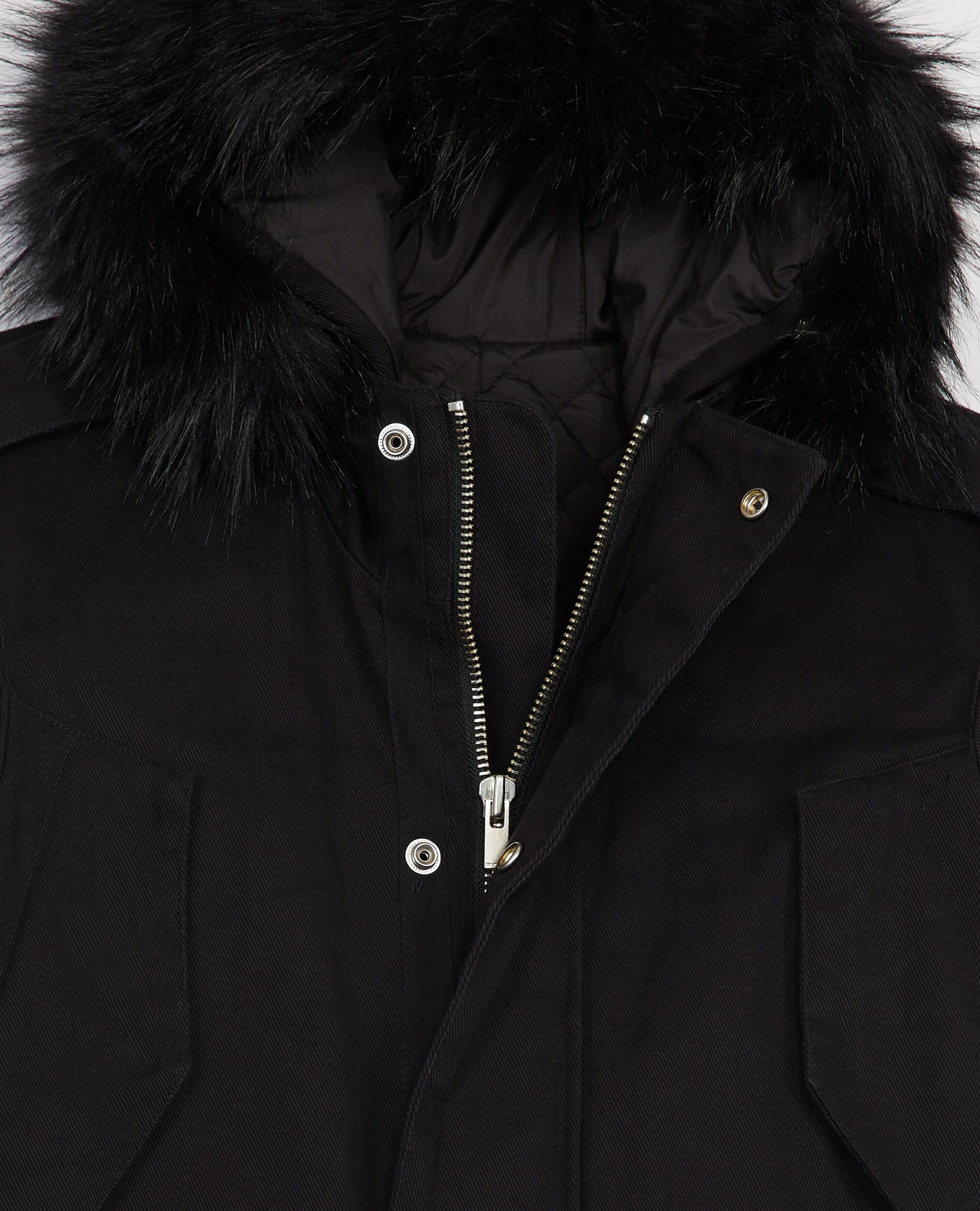 Cotton twill parka with leather details