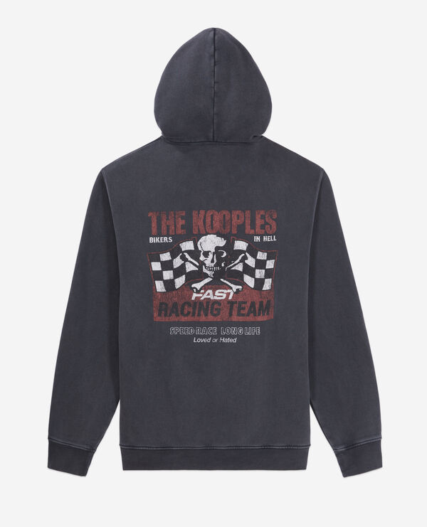 men's black hoodie with racing skull serigraphy
