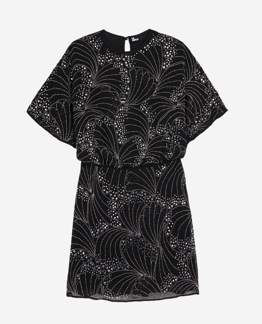 The Kooples WOMEN BLACK short black dress with sequins and beads