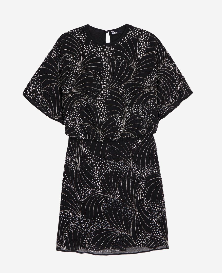 The Kooples WOMEN BLACK short black dress with sequins and beads