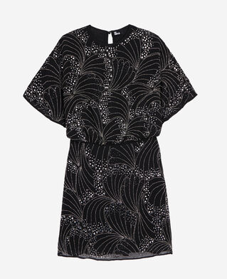 The Kooples WOMEN BLACK short black dress with sequins and beads