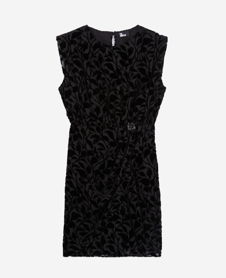 robe courte noire en velours dévoré