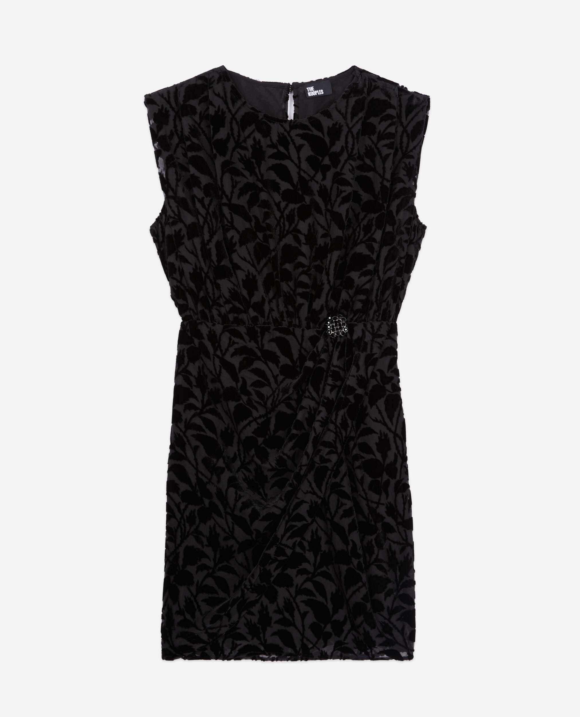 Short black devoré velvet dress, BLACK, hi-res image number null