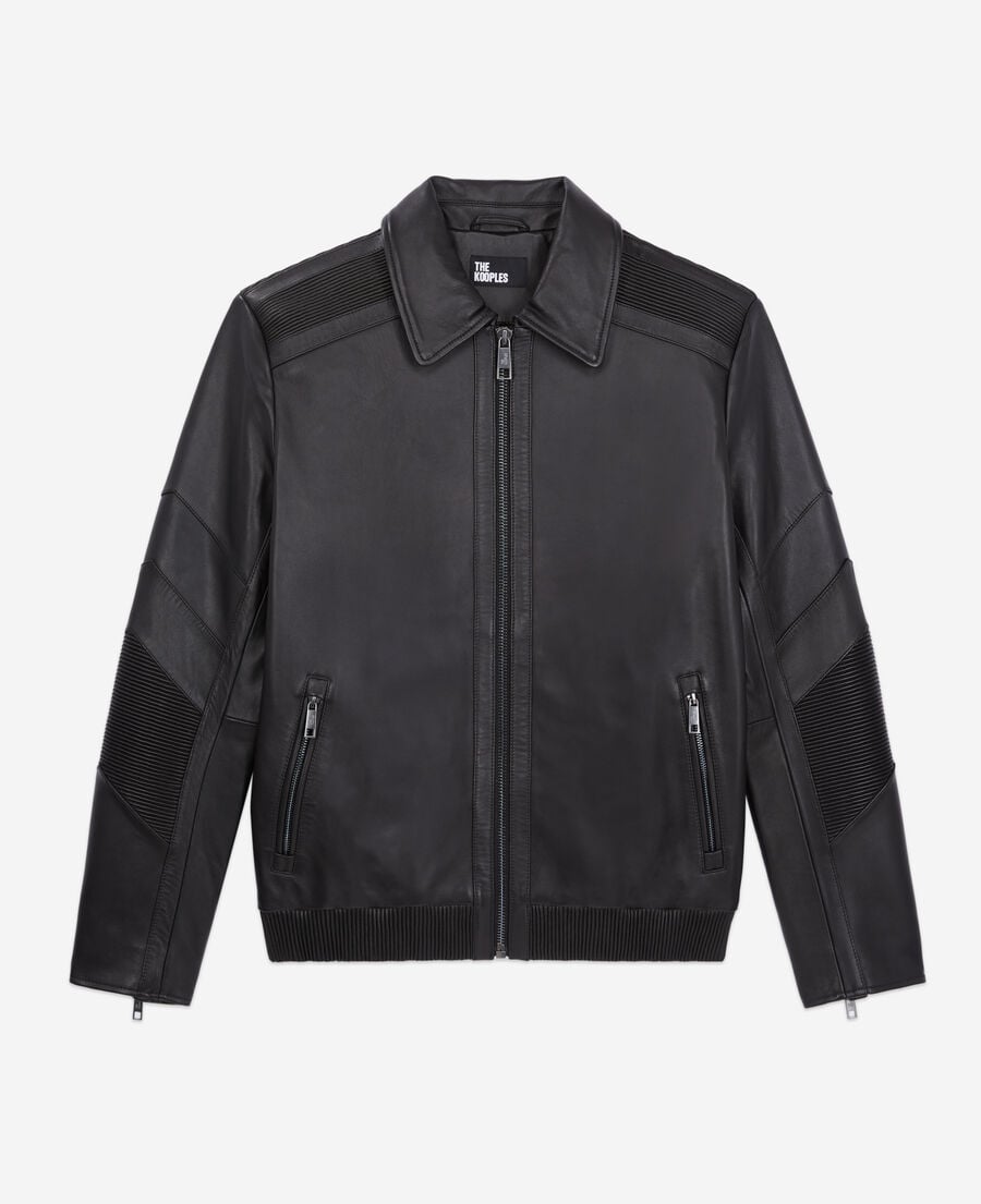 The Kooples HERREN BLACK schwarzer biker-blouson aus leder