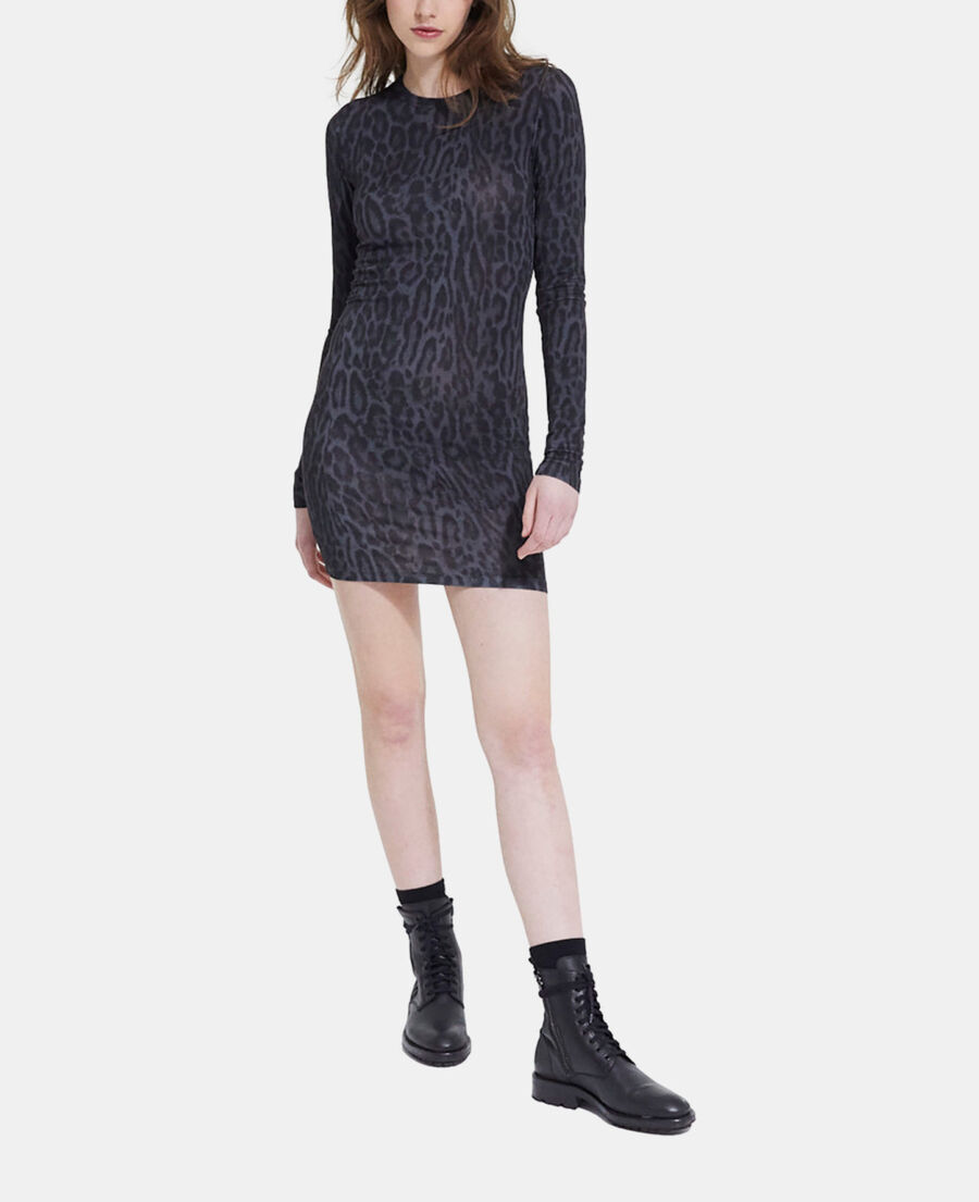 The Kooples WOMEN BLACK short dress with leopard print