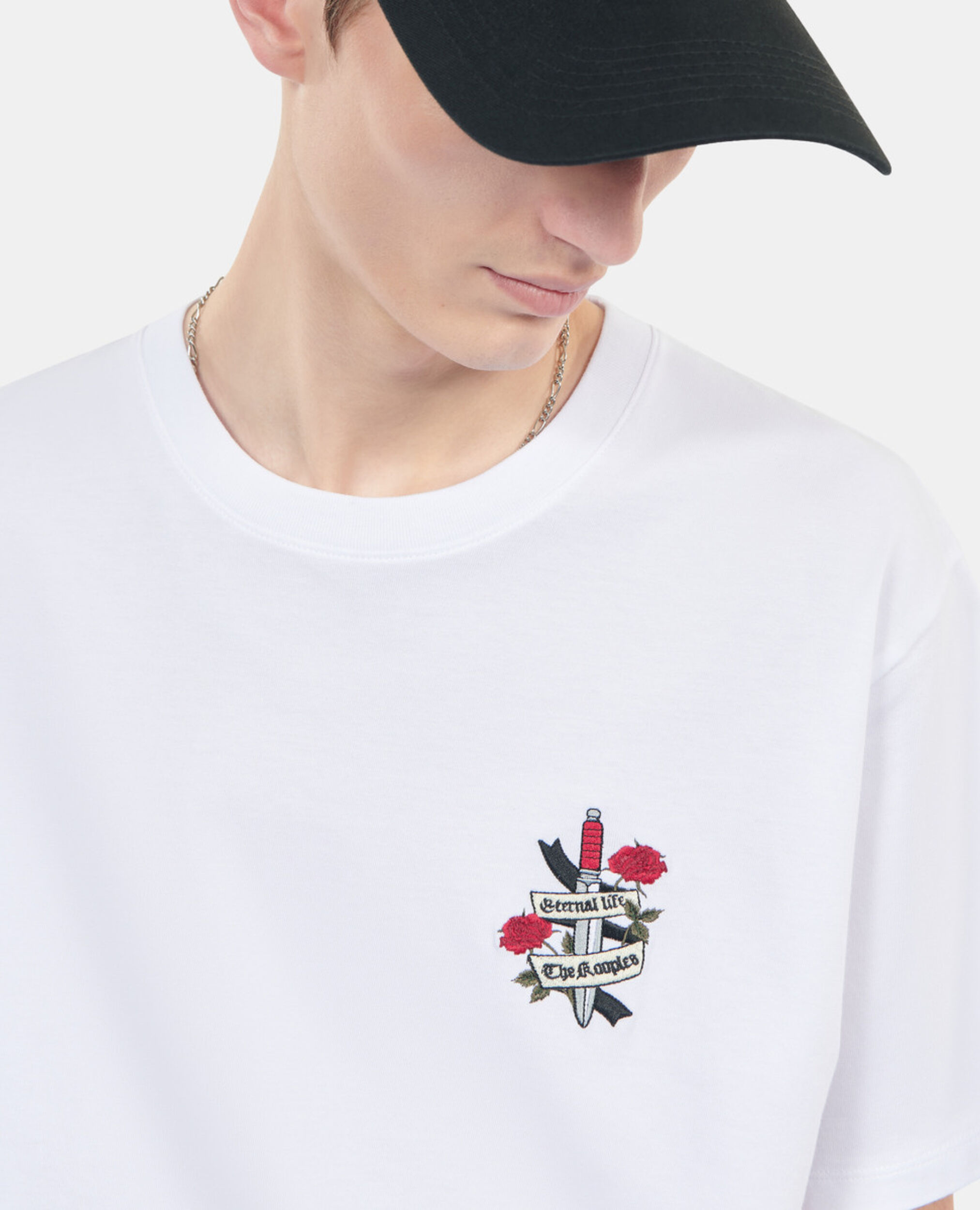 Weißes T-Shirt mit Eternal life-Stickerei, WHITE, hi-res image number null