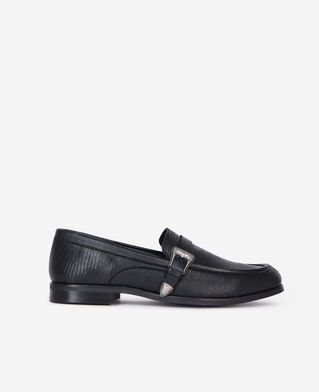 The Kooples MEN BLACK black leather loafers with western buckle