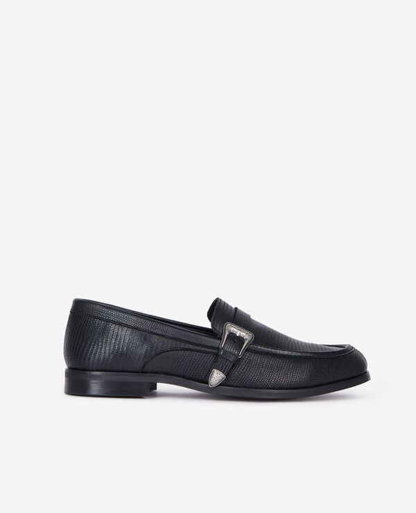 The Kooples MEN BLACK black leather loafers with western buckle