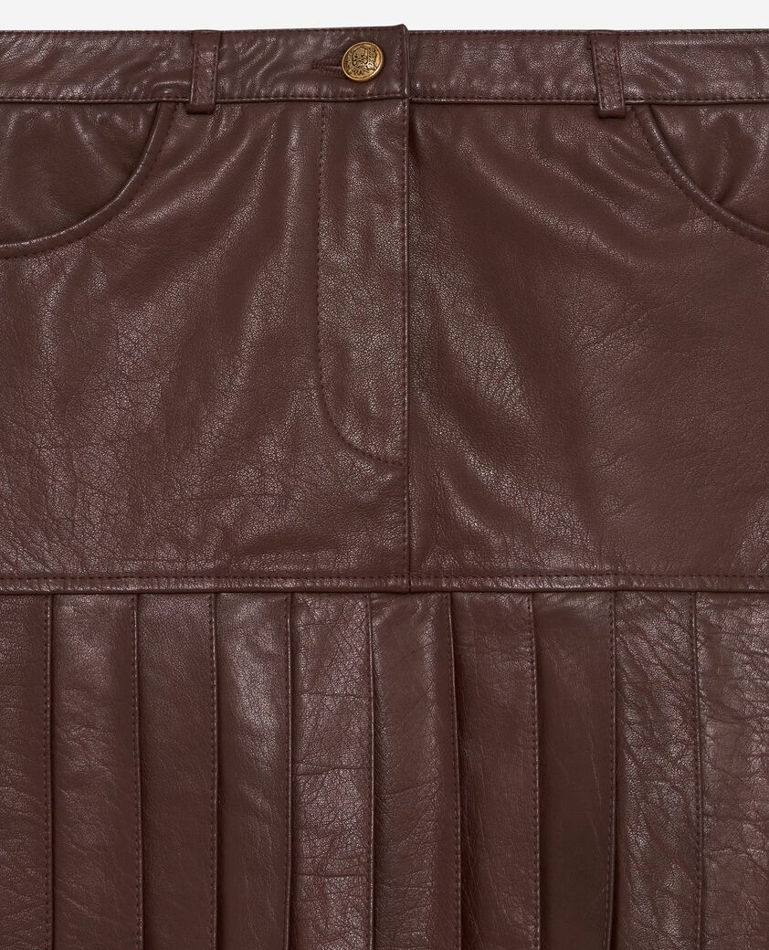 The Kooples FEMME EBENE jupe courte pliss&eacute;e en cuir marron