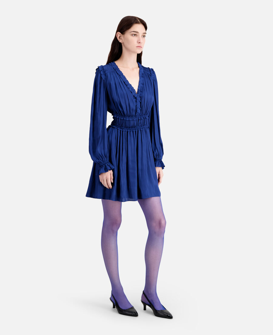short blue dress with shirring