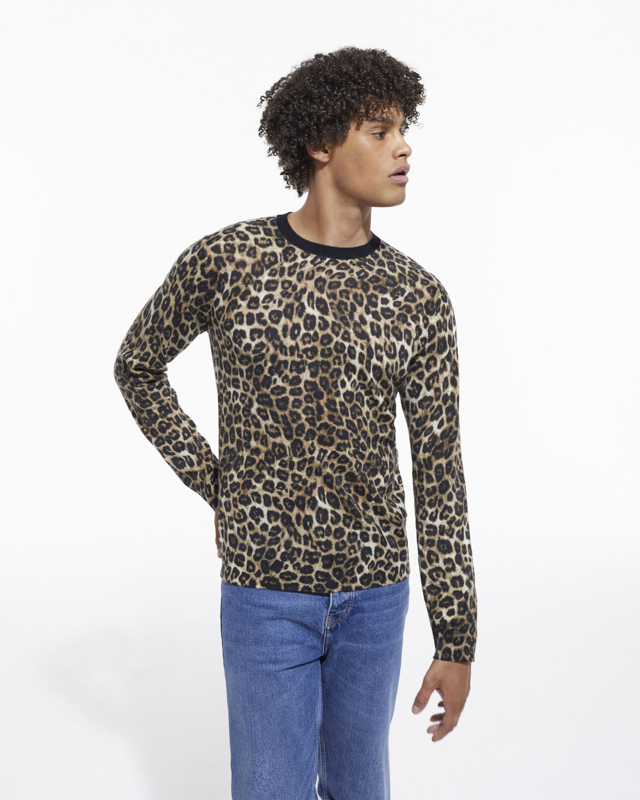 The Kooples MEN LEOPARD leopard print cashmere sweater
