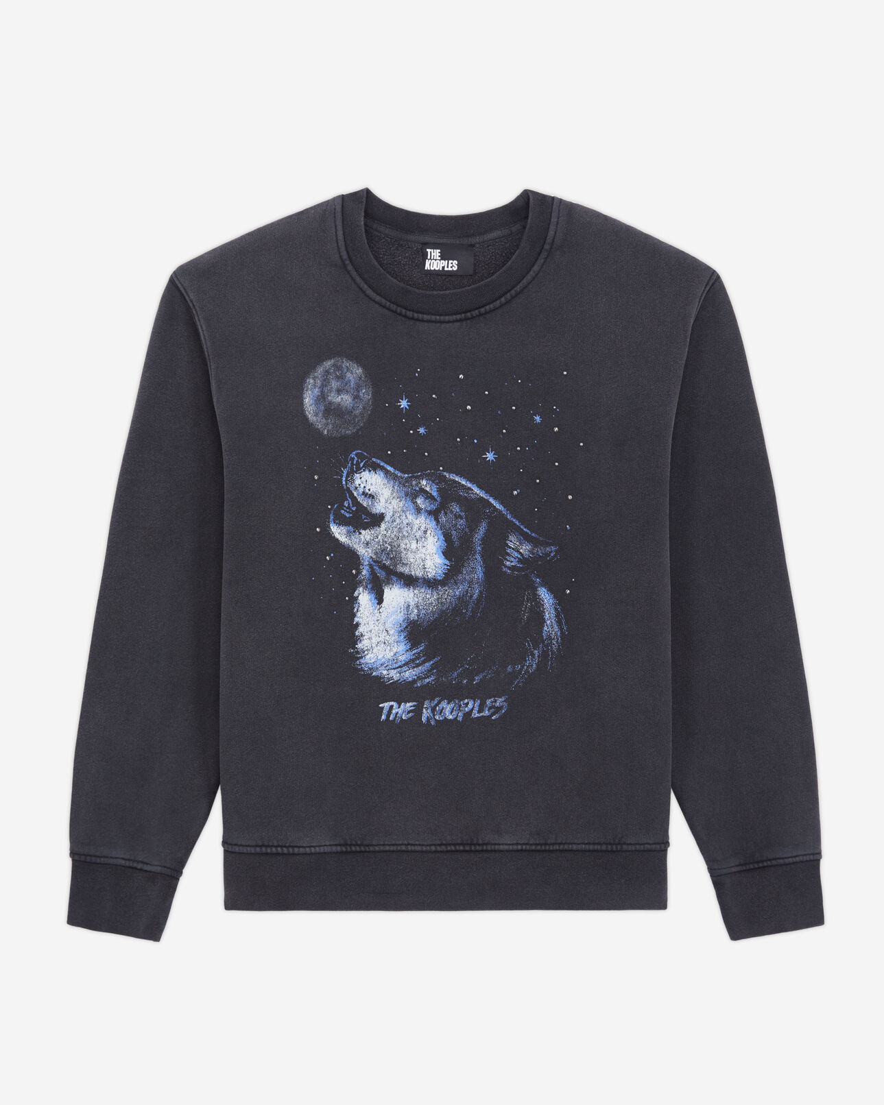 The Kooples WOMEN BLACK WASHED women's black sweatshirt with wolf serigraphy