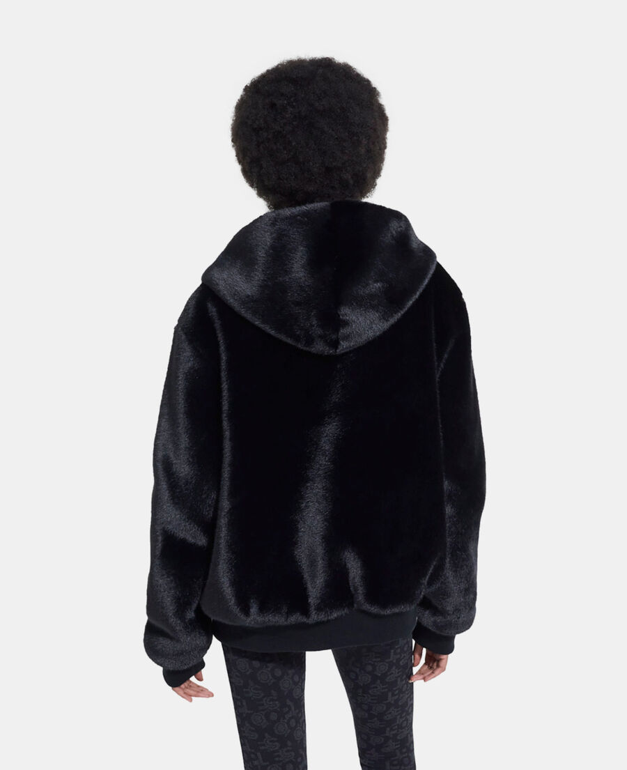 manteau fausse fourrure à capuche noir