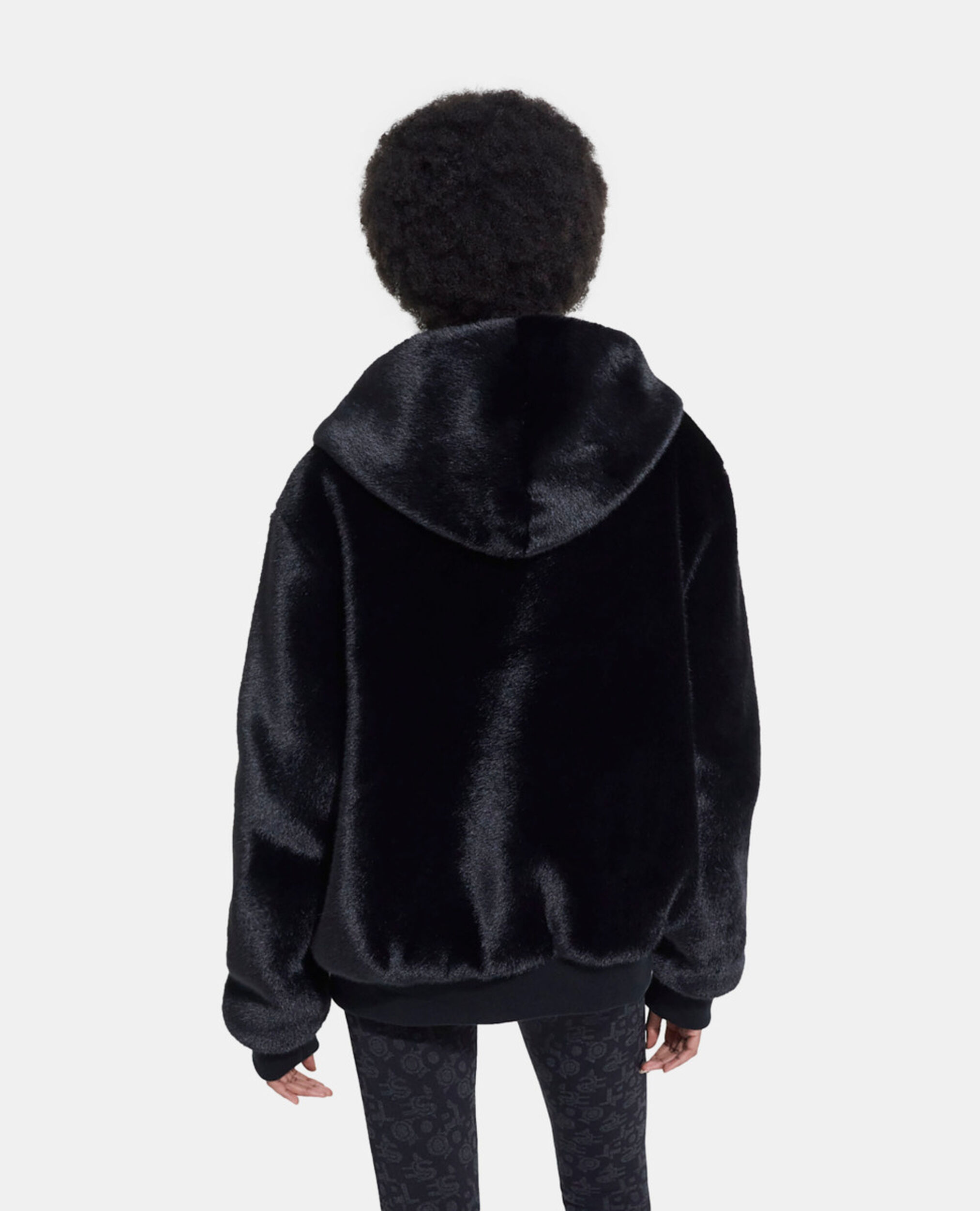 Manteau fausse fourrure à capuche noir, BLACK, hi-res image number null