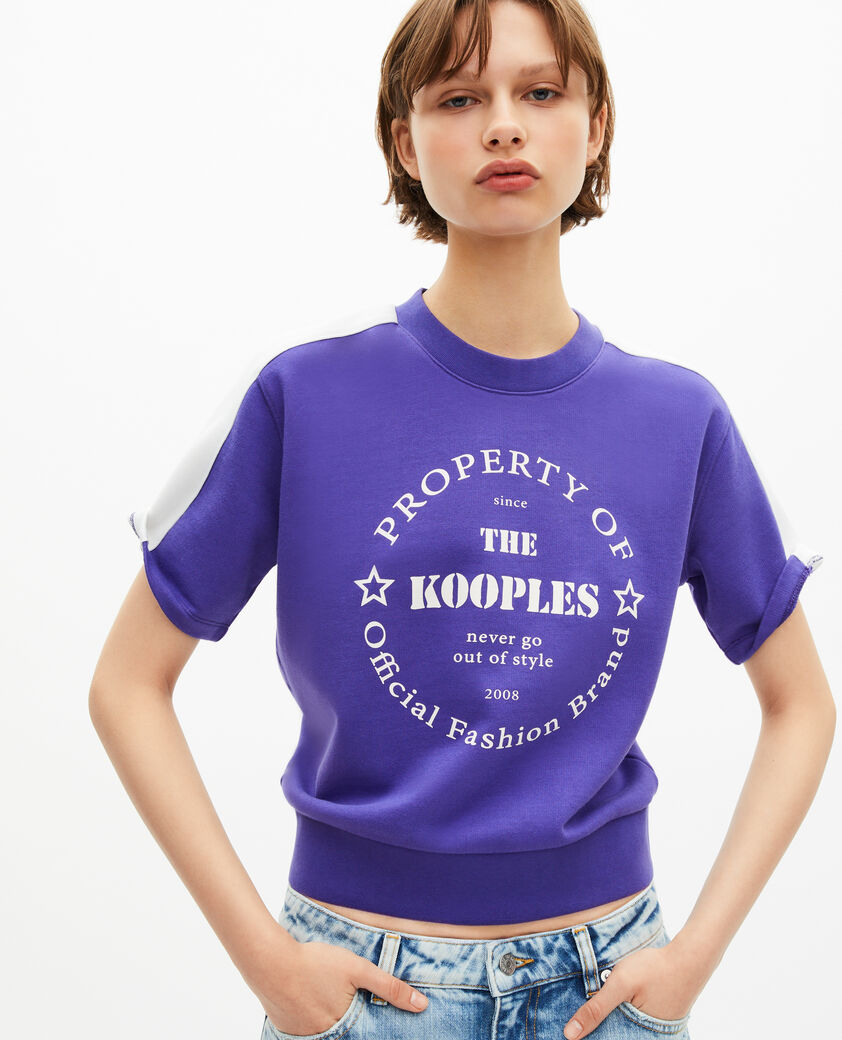 The Kooples DAMEN ELECTRIC BLUE kurz&auml;rmeliges sweatshirt mit lila siebdruck