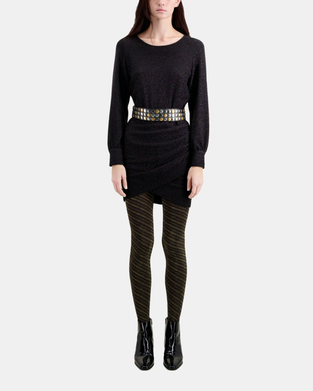 The Kooples FEMME BLACK ceinture large en cuir noir avec boutons pression