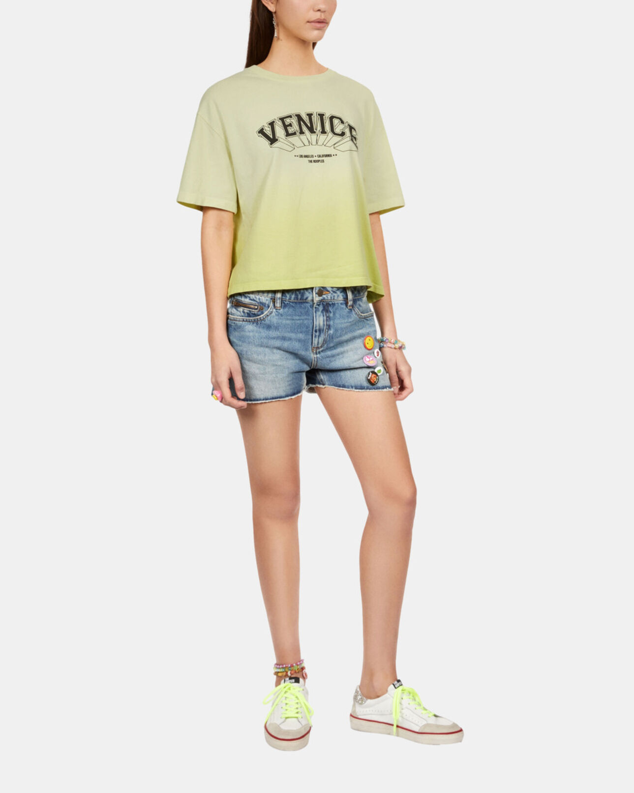The Kooples WOMEN BRIGHT YELLOW gradient yellow t-shirt with venice serigraphy