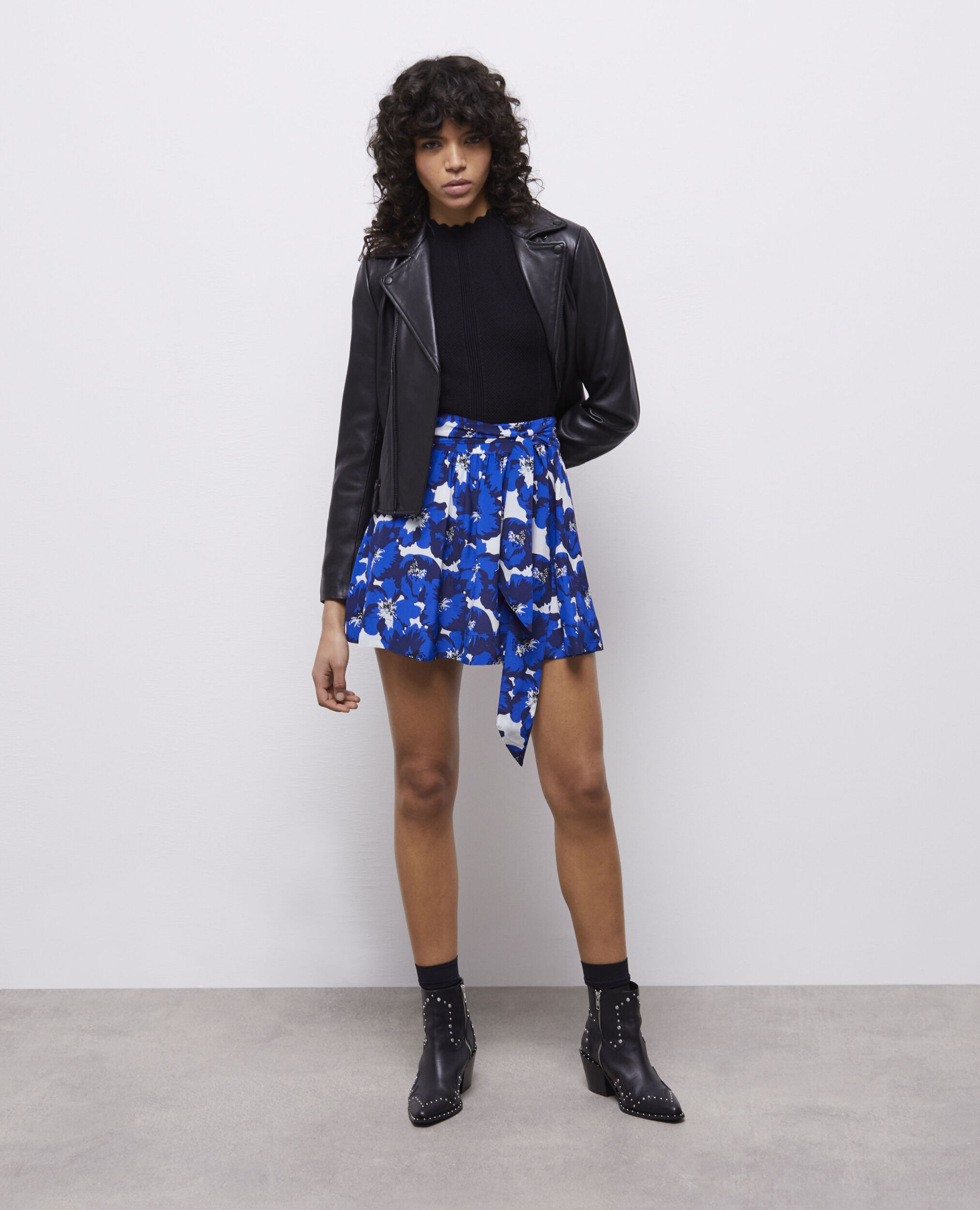 Short printed silk skirt, BLUE, hi-res image number null
