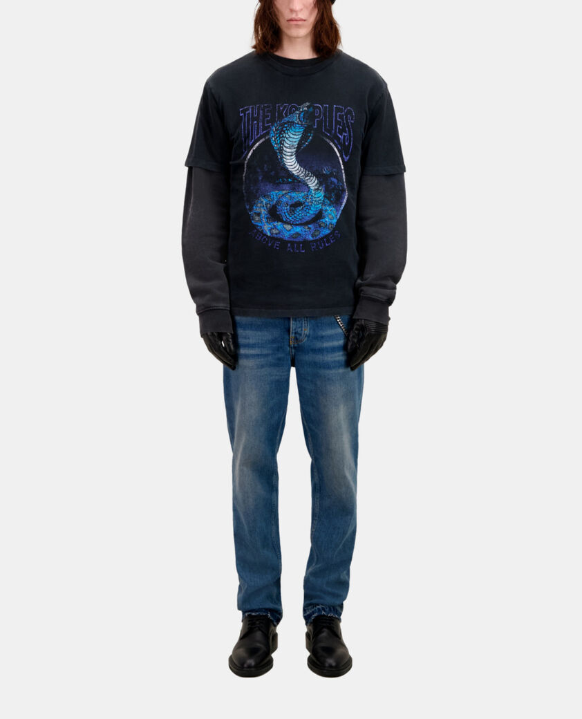 The Kooples HERREN BLACK WASHED schwarzes t-shirt herren mit „cobra“-siebdruck