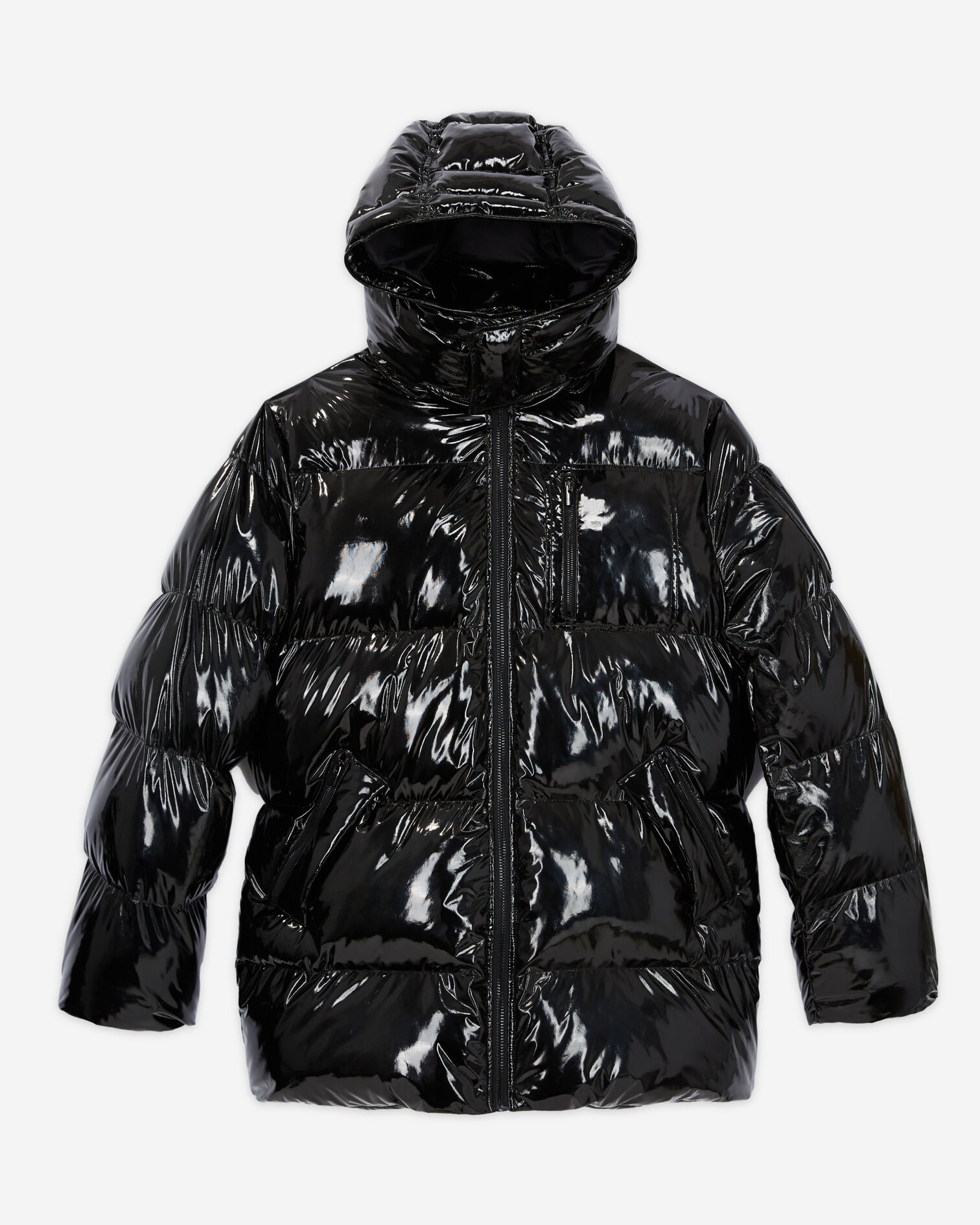 Doudoune oversize en vinyle noire, BLACK, hi-res image number null