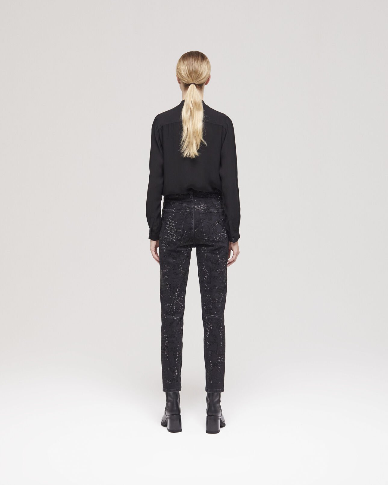 The Kooples FEMME BLACK WASHED jean slim logo et strass noir