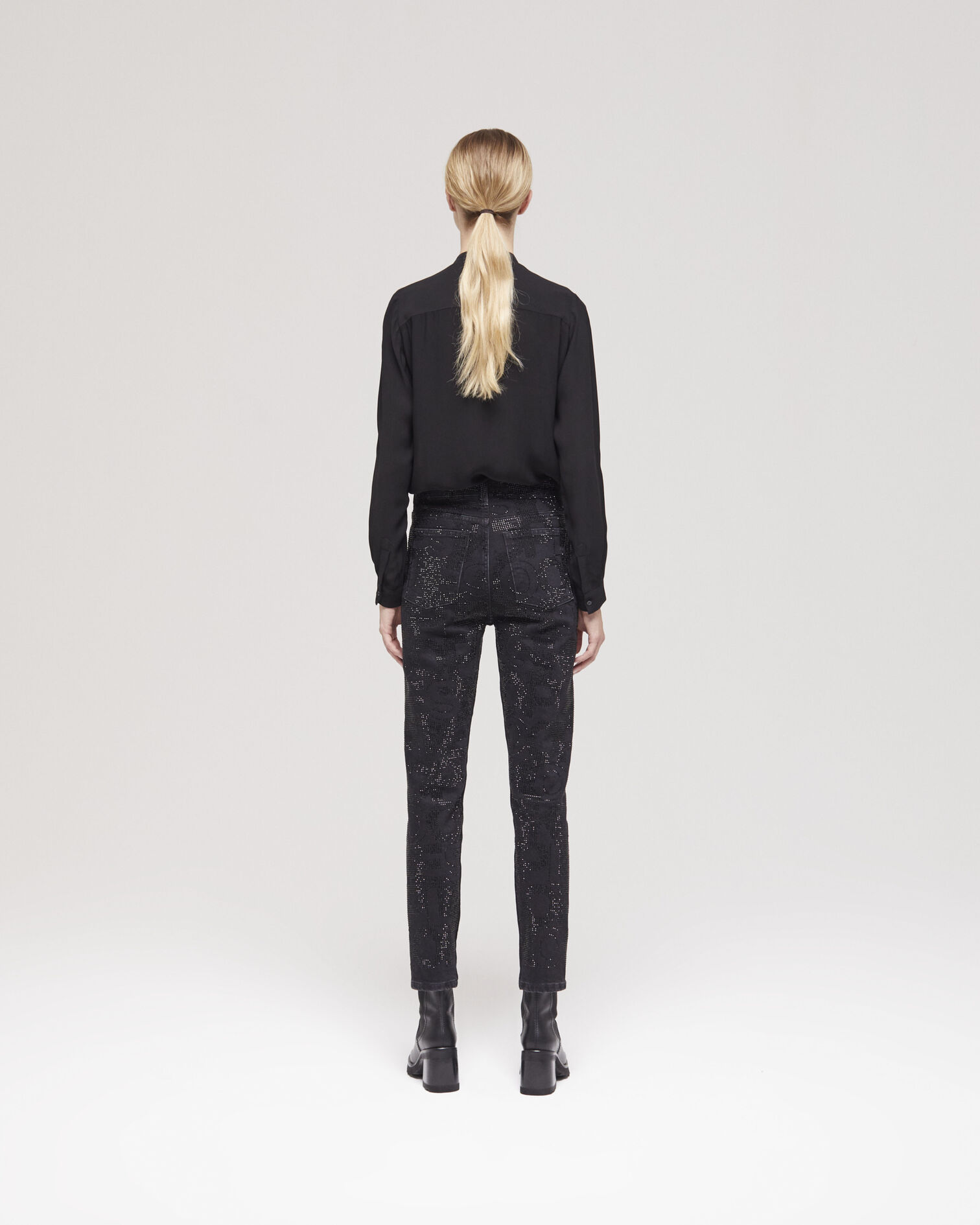 Jean slim logo et strass noir, BLACK WASHED, hi-res image number null