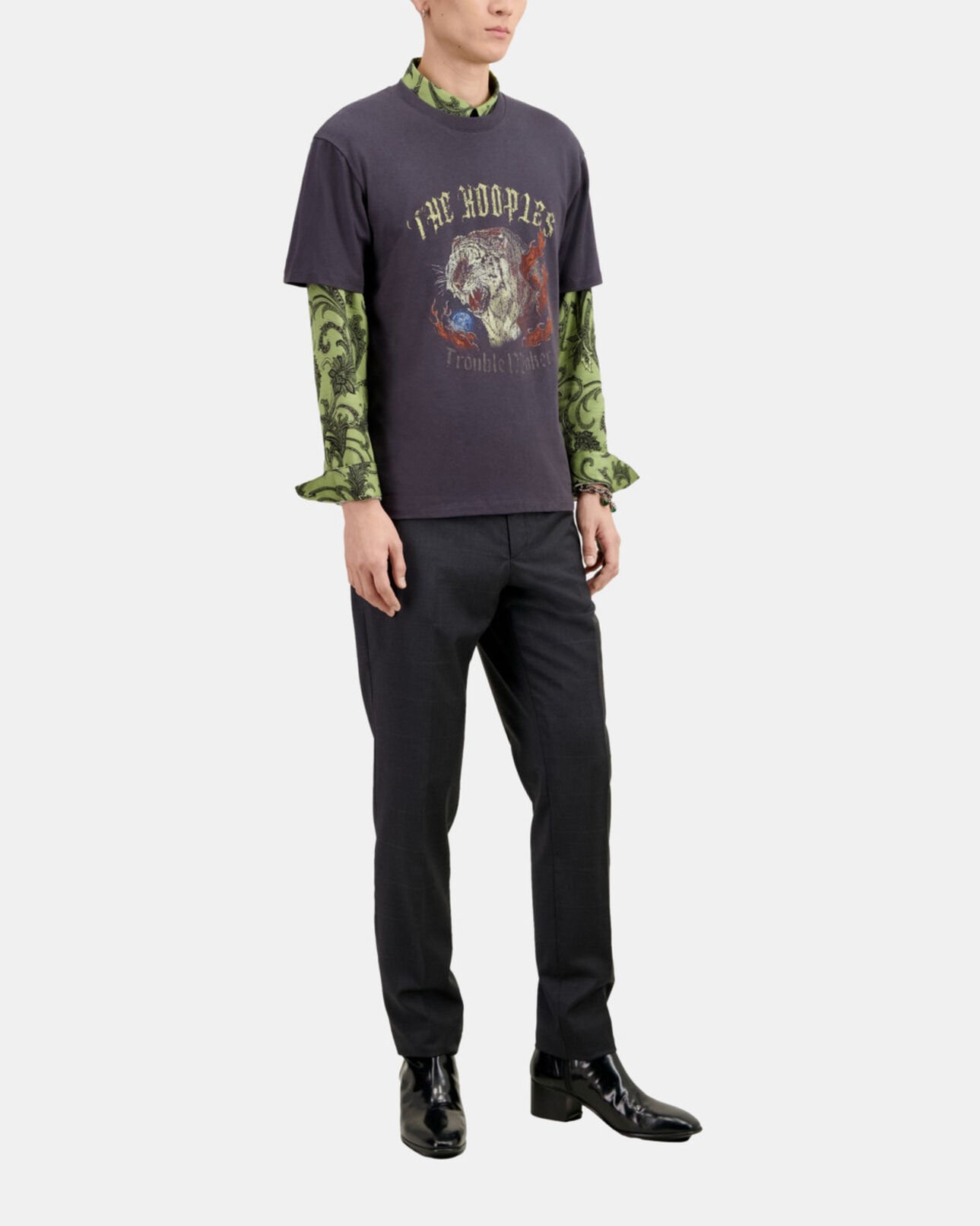The Kooples HERREN CARBONE t-shirt in karbongrau mit fire tiger-siebdruck