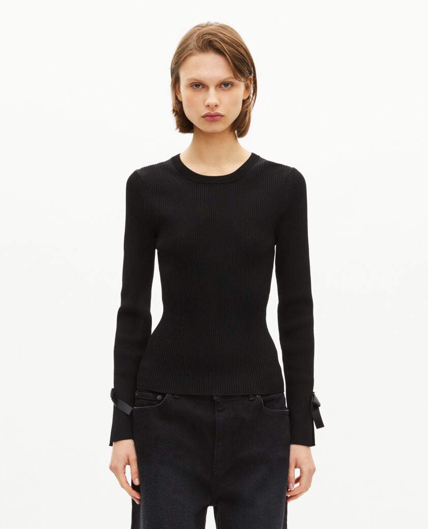 The Kooples WOMEN BLACK sweater with black ribbons