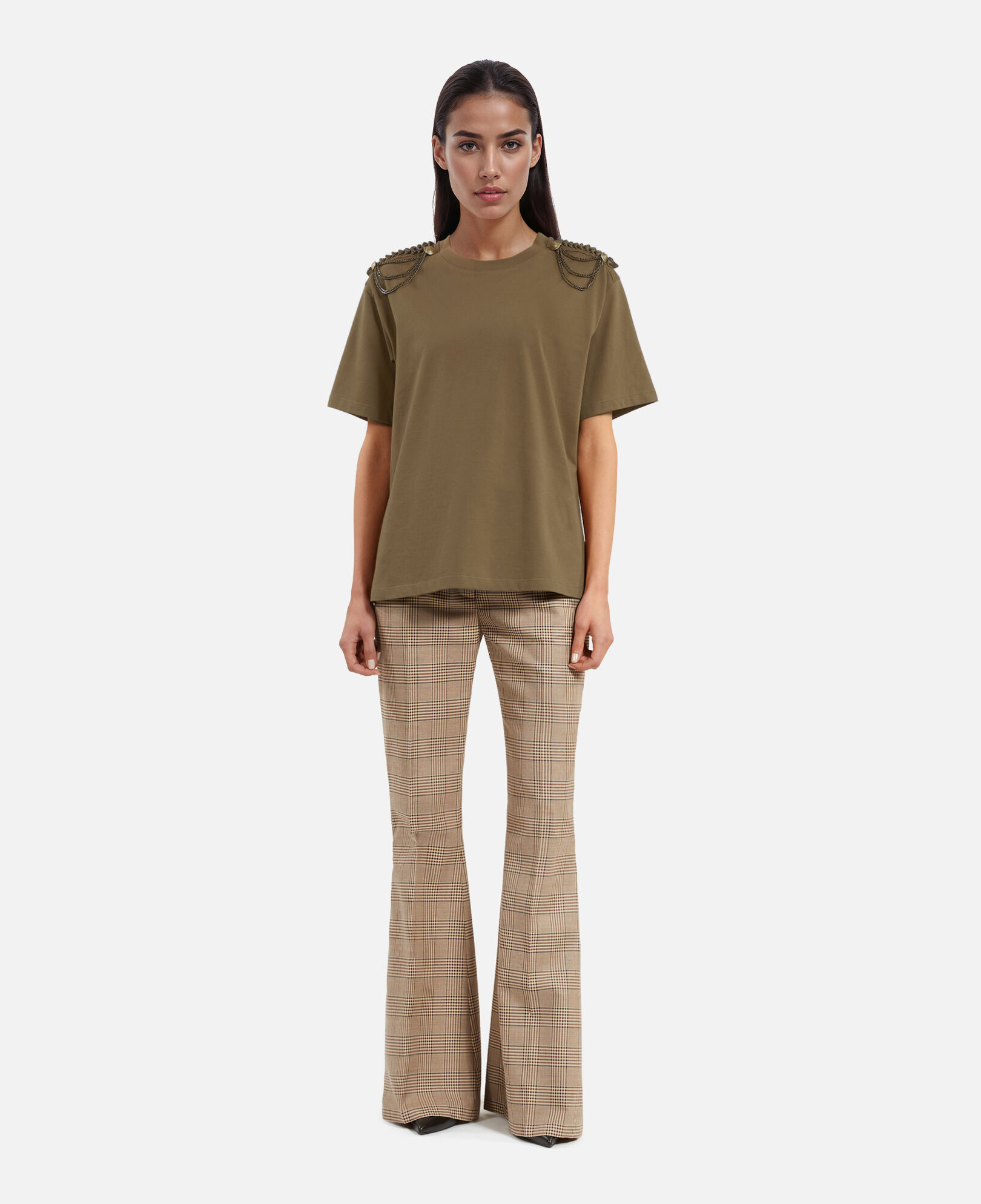The Kooples FEMME KAKI t-shirt avec chaînes kaki