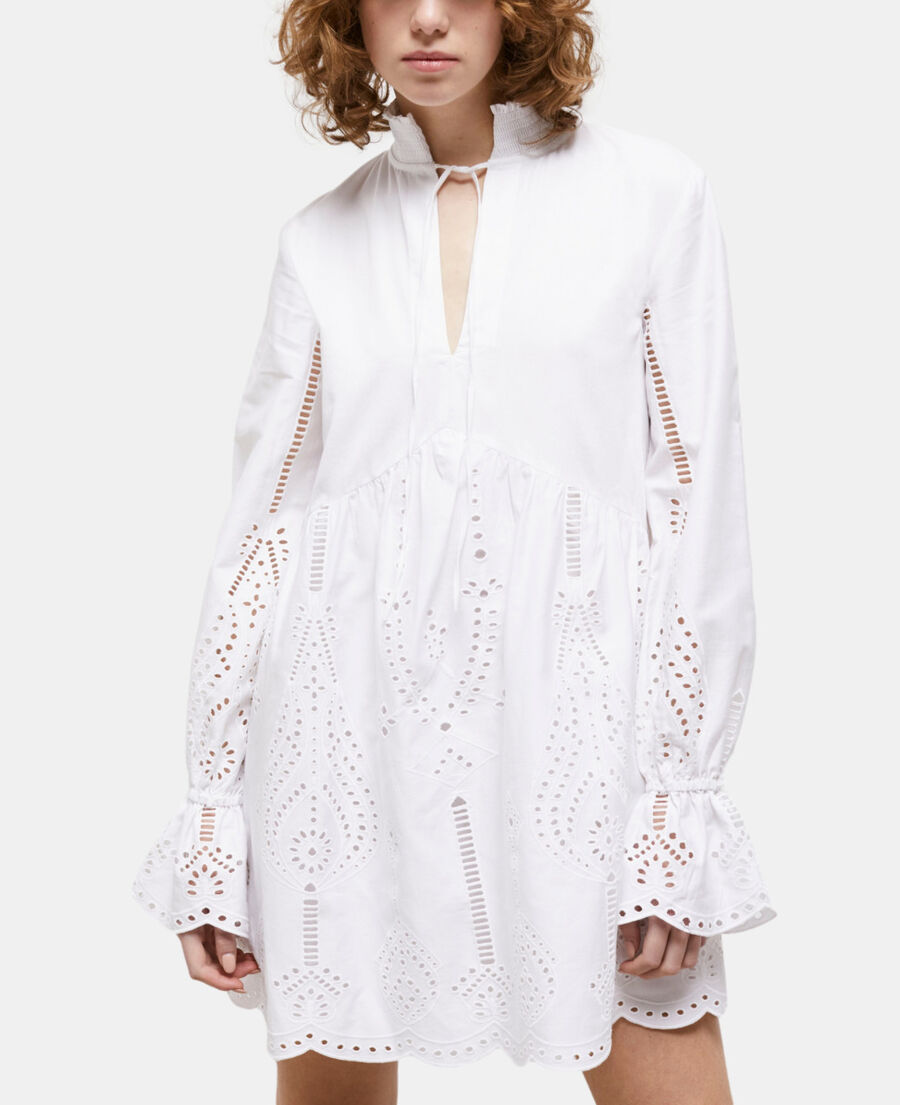 short white dress with broderie anglaise