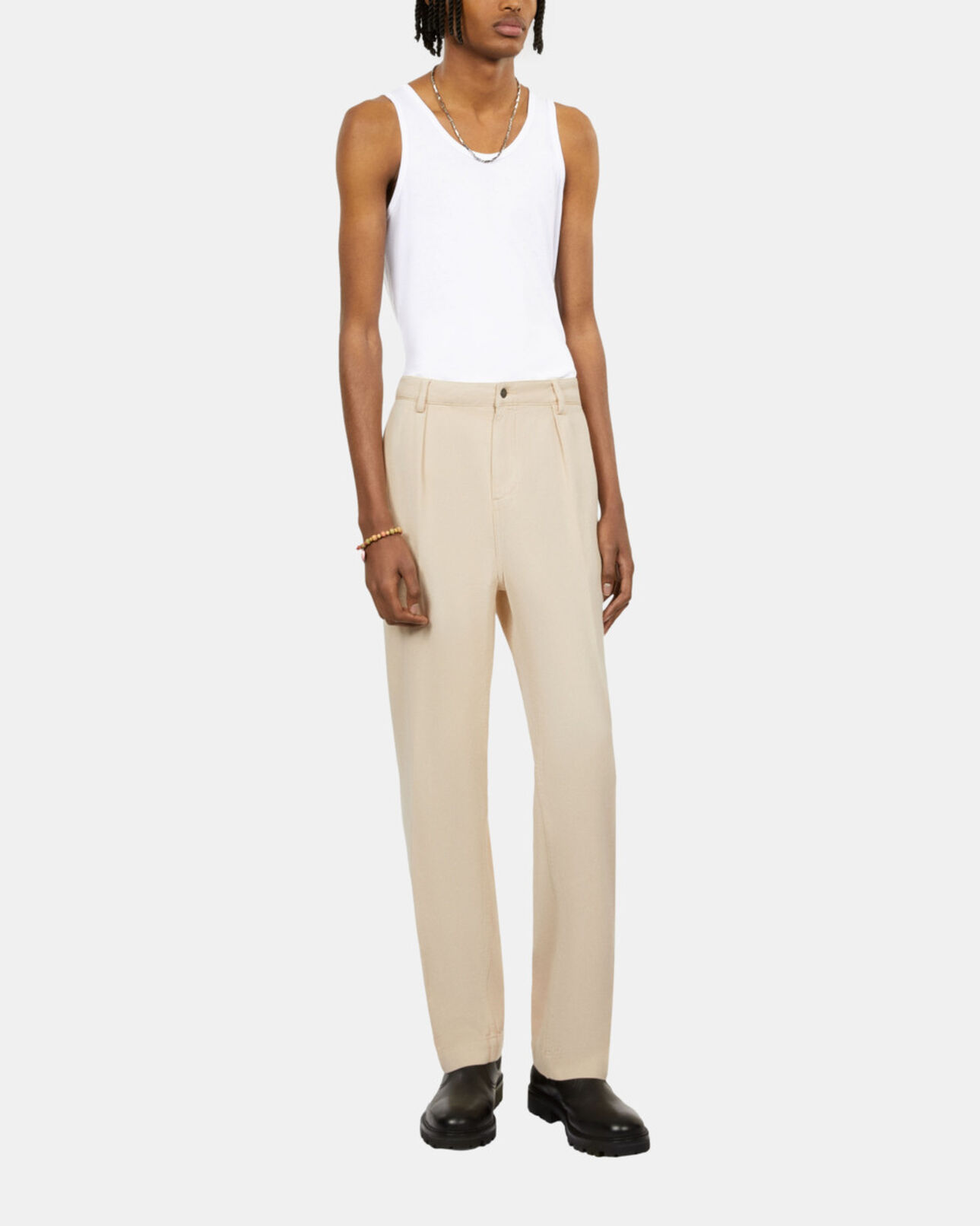The Kooples MEN BEIGE beige cotton and linen trousers with pleats