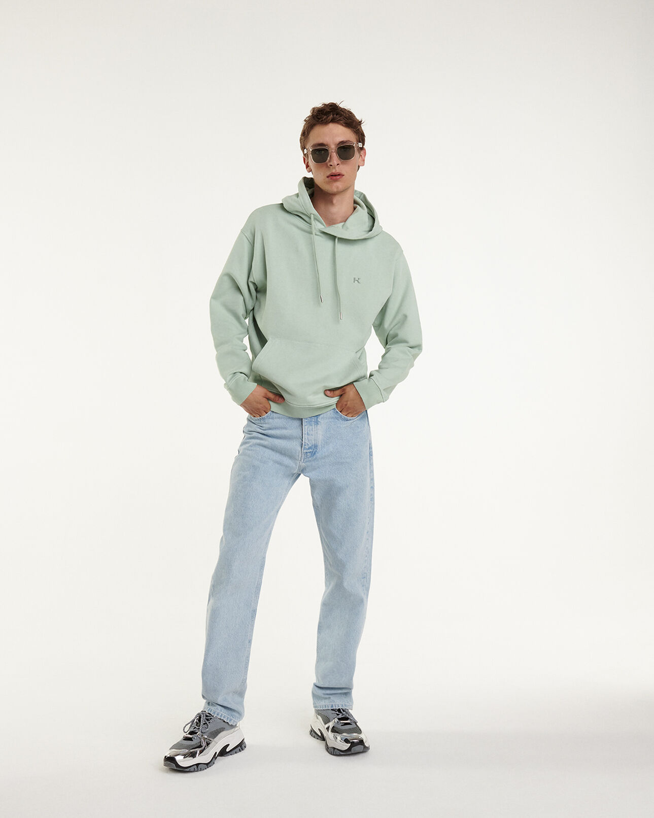 The Kooples HOMME FROSTY GREEN sweat capuche vert menthe à logo gomme