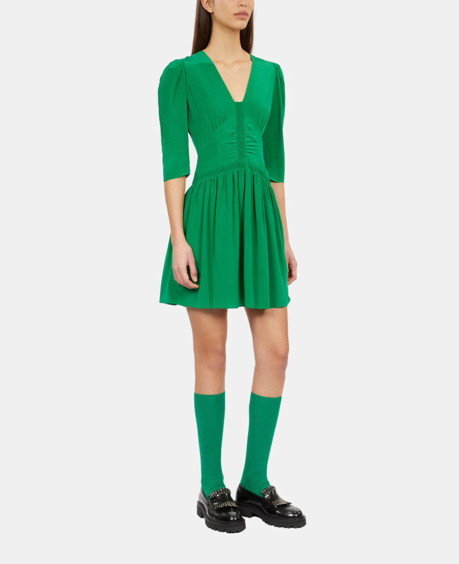 The Kooples WOMEN GREEN short green dress with shirring
