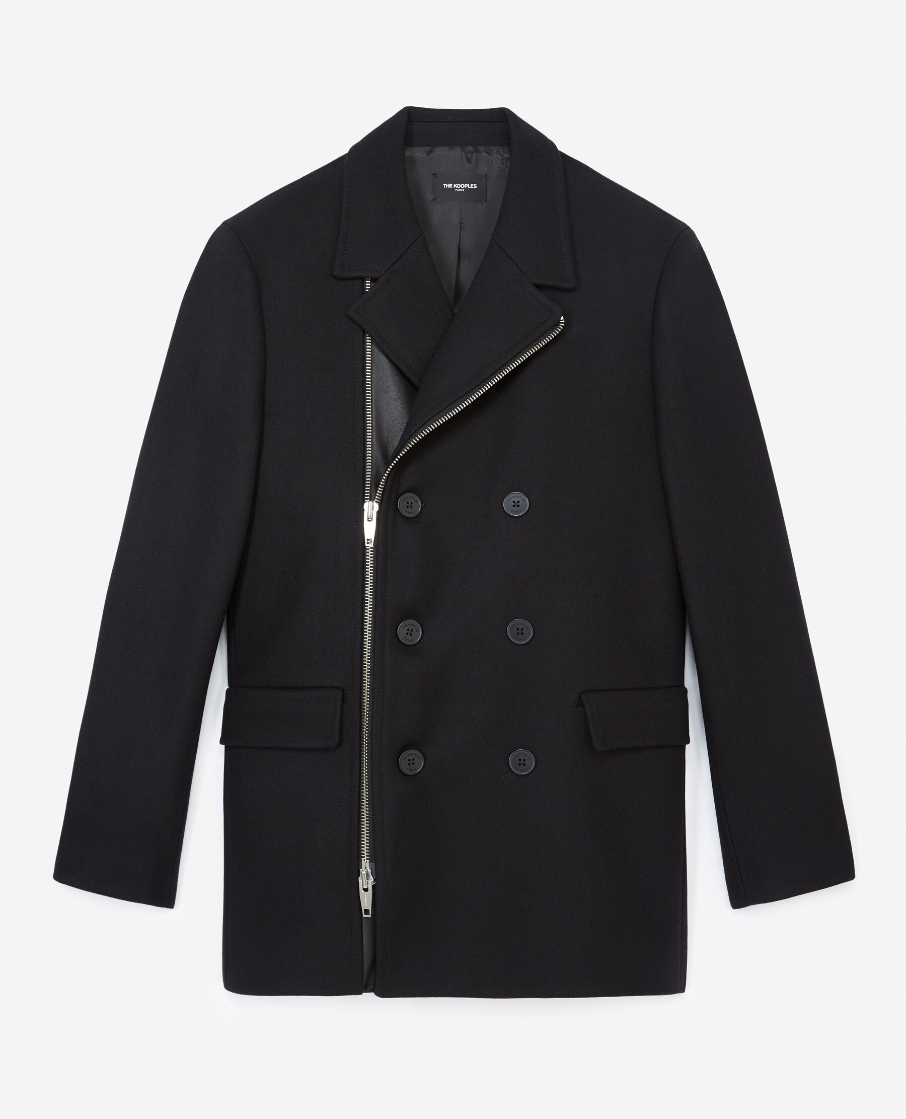 Manteau long noir cuir col zipp The Kooples