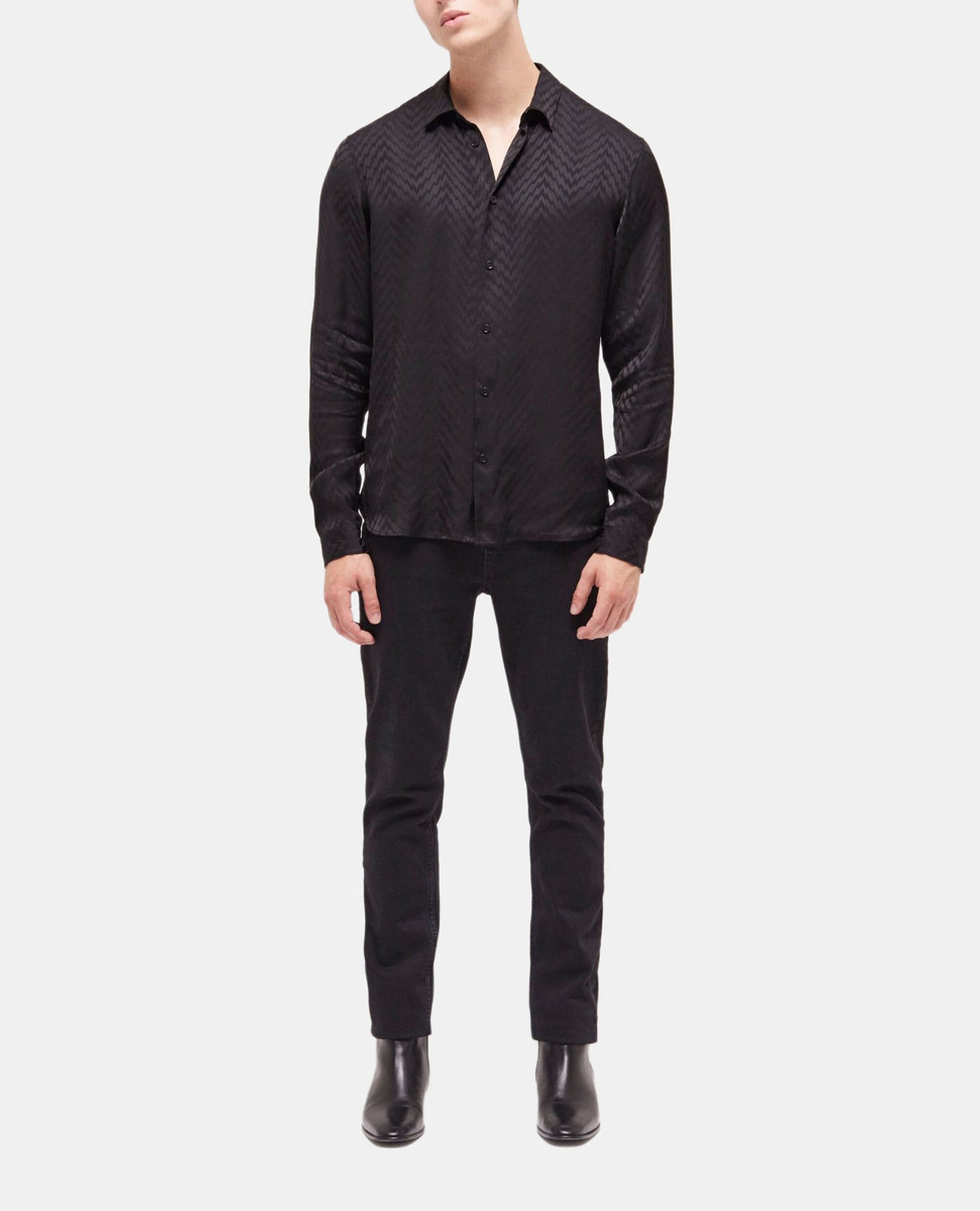 Black jacquard shirt with classic collar, BLACK, hi-res image number null