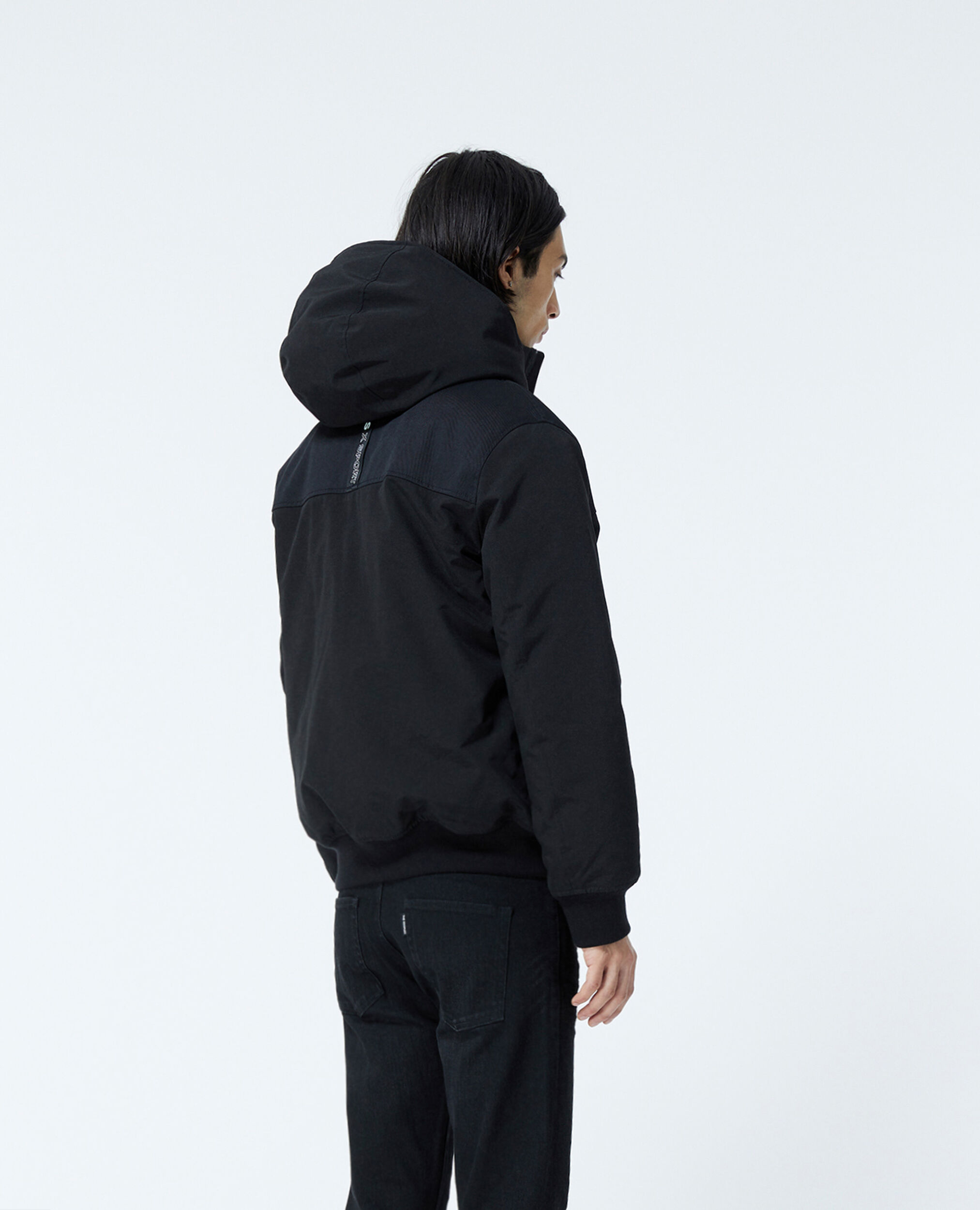 Black cotton down jacket with textured detail, BLACK, hi-res image number null