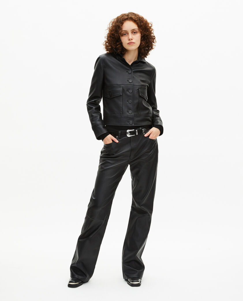 The Kooples WOMEN BLACK short black leather jacket
