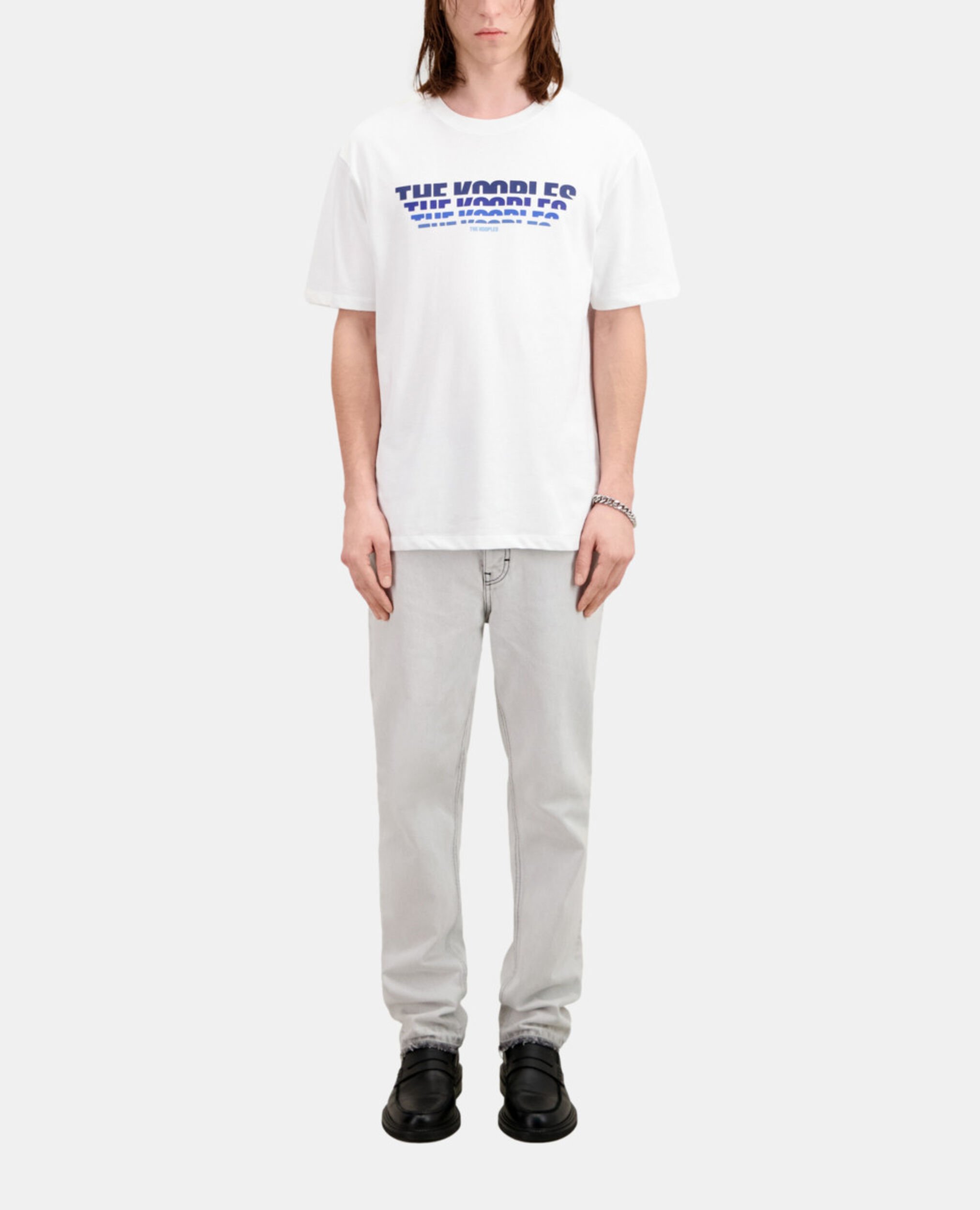 Men's white t-shirt with color gradient logo serigraphy, WHITE, hi-res image number null