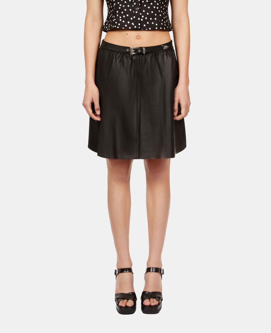 The Kooples FEMME BLACK jupe portefeuille courte en cuir noire