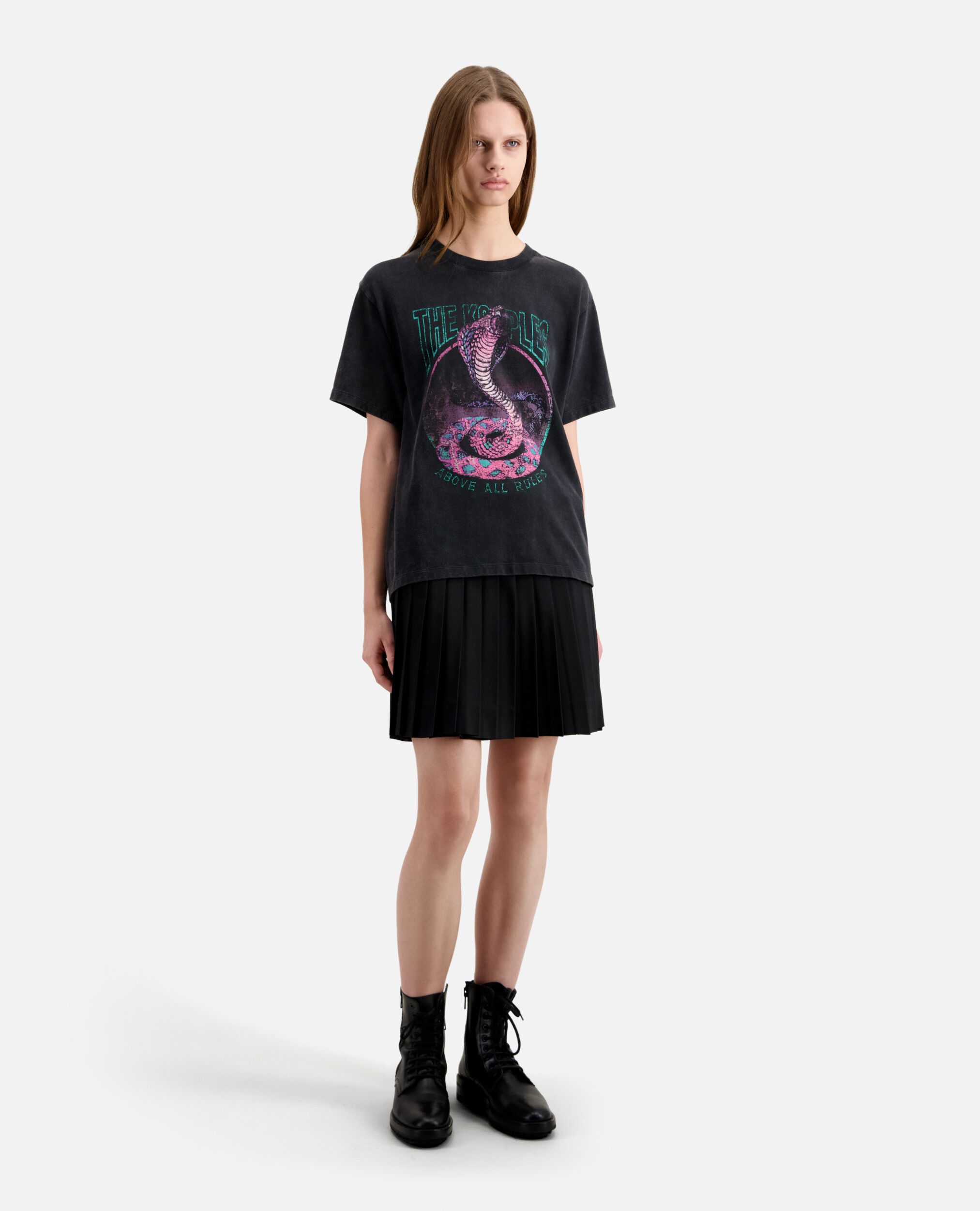 T-shirt Femme noir avec sérigraphie Cobra, BLACK / PINK, hi-res image number null