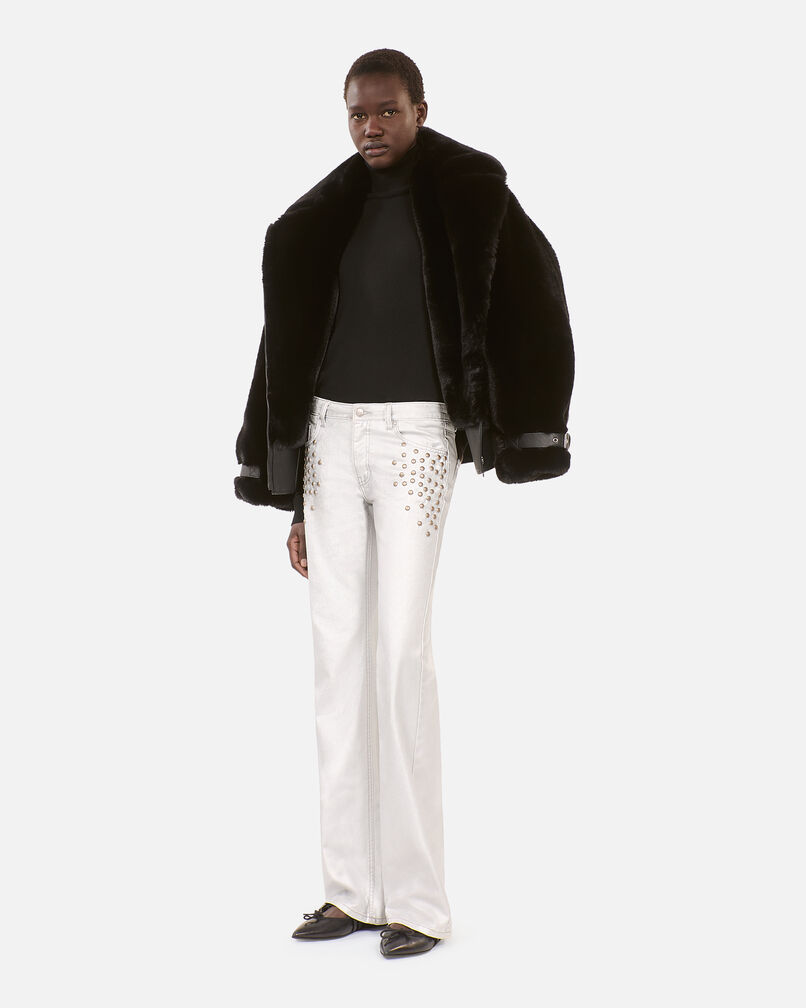 The Kooples F 52 ARGENT VIEILLI CORNE silver straight studded jeans