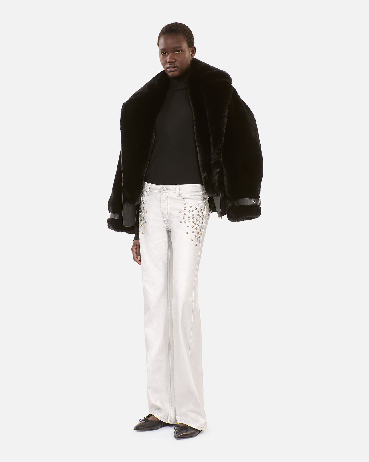 The Kooples WOMEN 52 ARGENT VIEILLI CORNE silver straight studded jeans