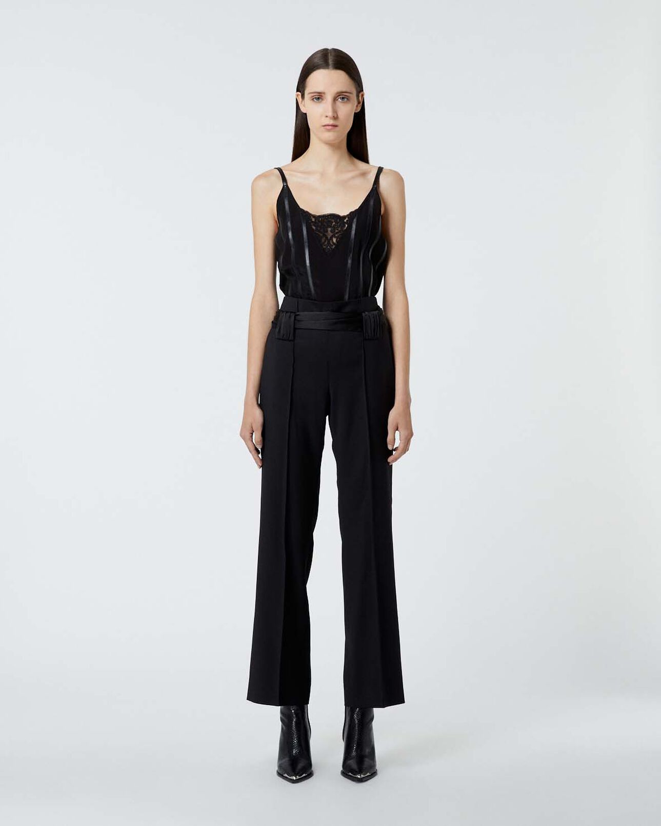 The Kooples DAMEN BLACK schwarze wollhose mit bindegürtel